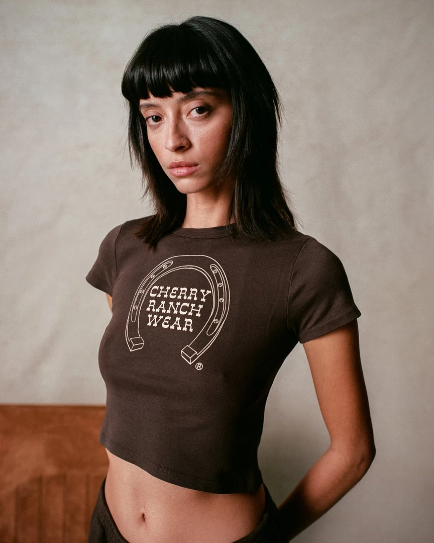 CHERRY Womens Horseshoe Baby Tee (Espresso) CHERRY Womens Horseshoe Baby Tee (Espresso)