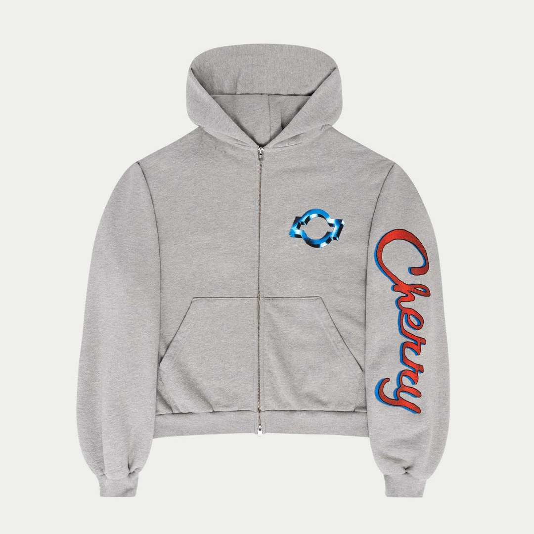 CHERRY Sweatshirts Emblem Midweight Zip-Up Hoodie (Heather Grey) 2 CHERRY Sweatshirts Emblem Midweight Zip-Up Hoodie (Heather Grey)